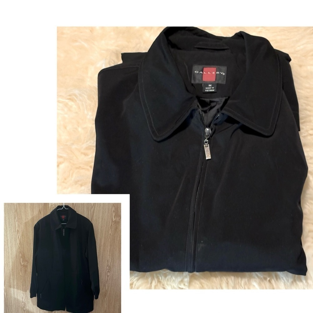 Gallery Black Classic Business Trench Coat Full Zip Oversized - Picture 4 of 4
